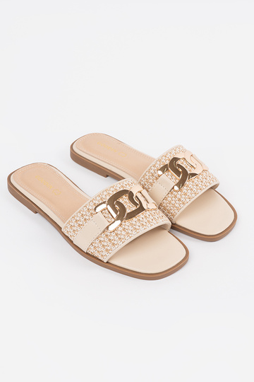 Beżowe klapki damskie ze... 2