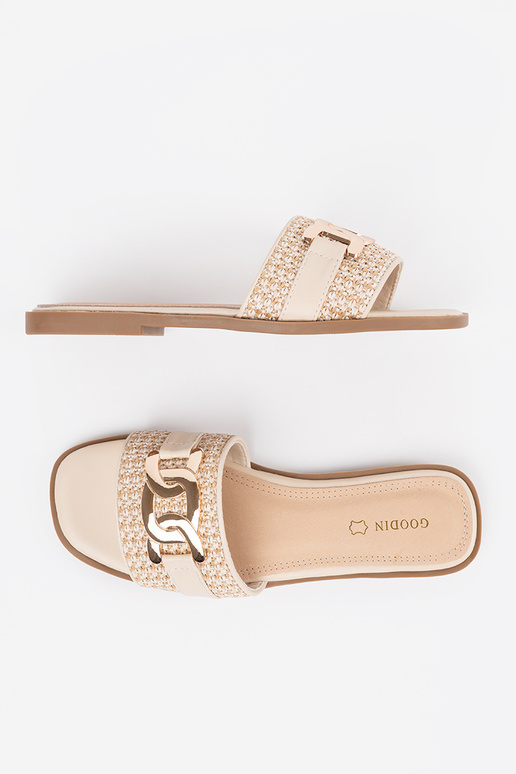 beige slippers Inomens Inith a gold...