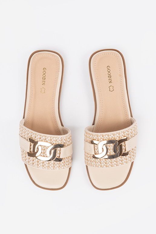 beige slippers Inomens Inith a gold...