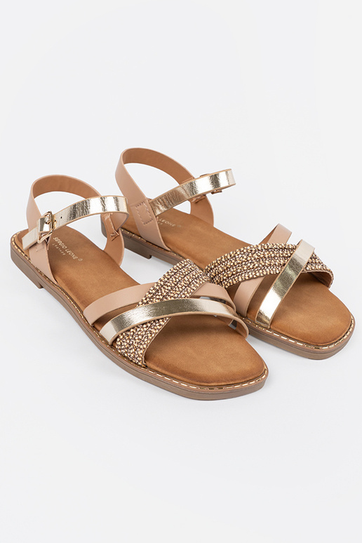 Złote sandały damskie na płaskiej...
