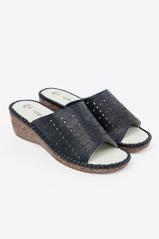 Klapki damskie granatowe na koturnie