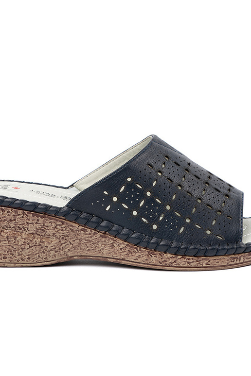 Klapki damskie granatowe na koturnie