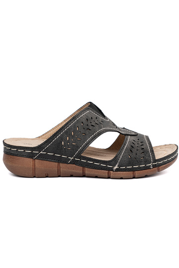 black slippers on a Inedge