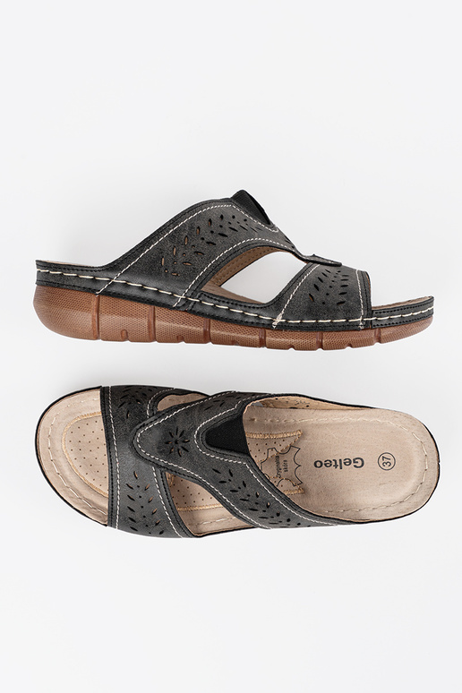 black slippers on a Inedge