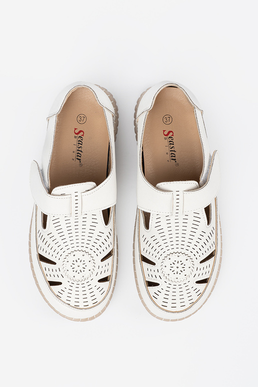 Półbuty damskie ażurowe na rzep białe Półbuty damskie ażurowe na rzep białe