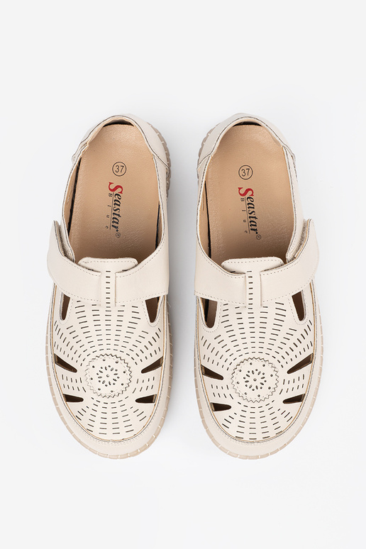 Półbuty damskie ażurowe na rzep beżowe Półbuty damskie ażurowe na rzep beżowe