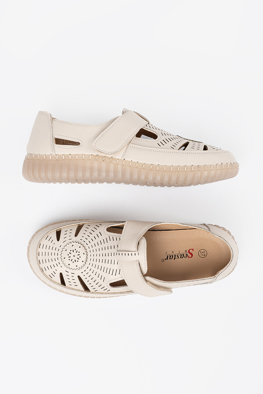 Półbuty damskie ażurowe na rzep beżowe Półbuty damskie ażurowe na rzep beżowe