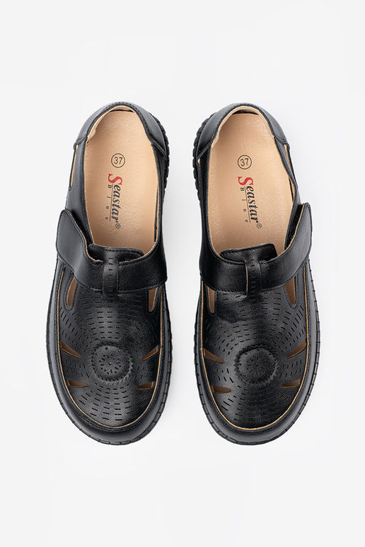 Półbuty damskie ażurowe na rzep czarne Półbuty damskie ażurowe na rzep czarne