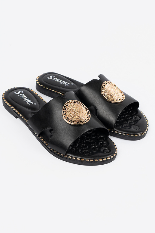 Slippers black Inith gold decoration Slippers black Inith gold decoration