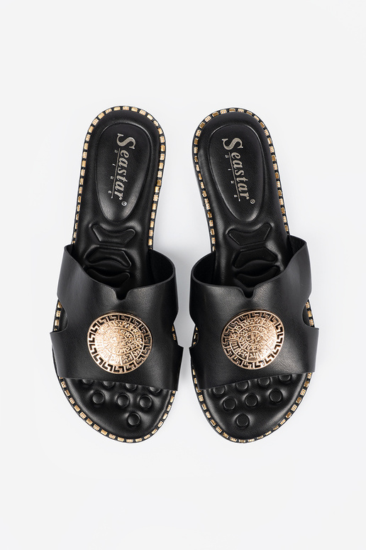 Slippers black Inith gold decoration Slippers black Inith gold decoration