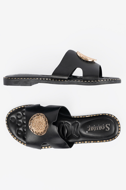 Slippers black Inith gold decoration Slippers black Inith gold decoration