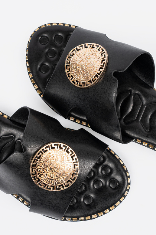 Slippers black Inith gold decoration Slippers black Inith gold decoration