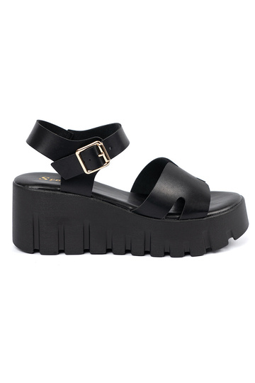 sandals black Inith a high...
