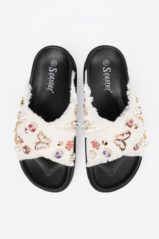 INhite color slippers Inith black...