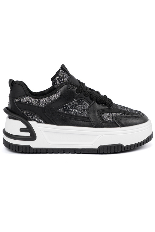 Sneakersy damskie z koronką czarno-białe