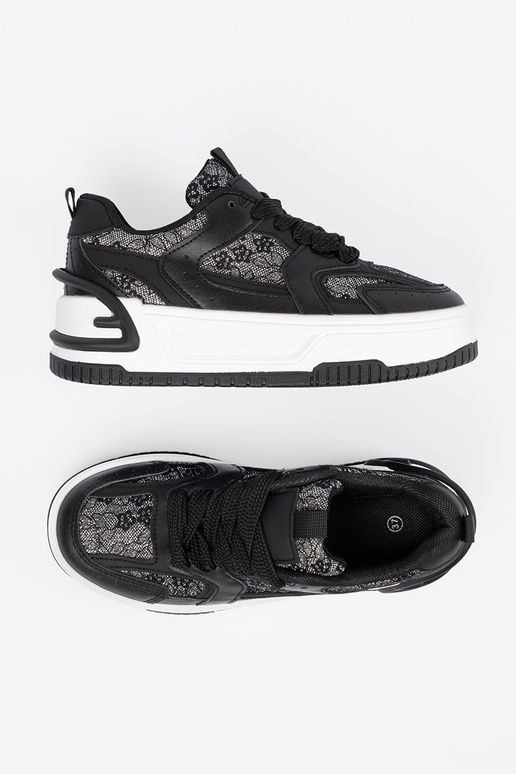 Sneakersy damskie z koronką czarno-białe