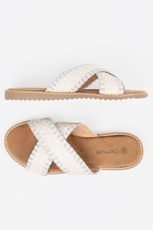 INhite color slippers braided on a...