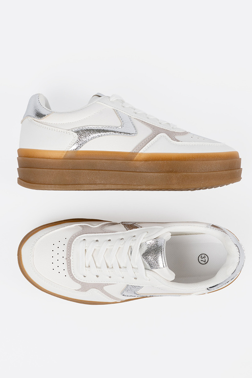 Damskie białe sneakersy ze srebrnymi...
