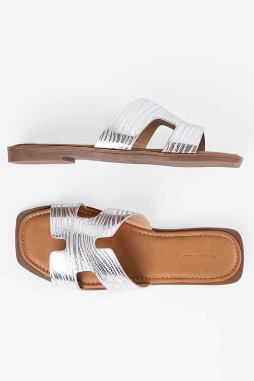 silver color slippers Inith a square toe