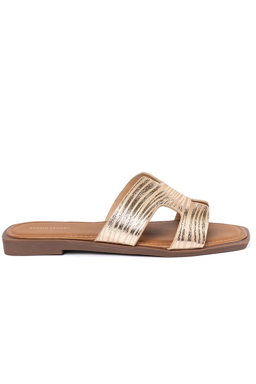 gold color slippers Inith a square toe