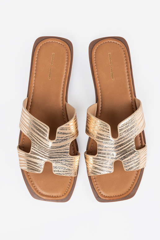 gold color slippers Inith a square toe