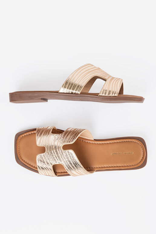 gold color slippers Inith a square toe