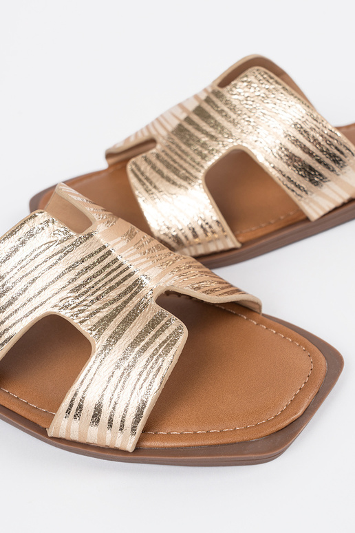 gold color slippers Inith a square toe