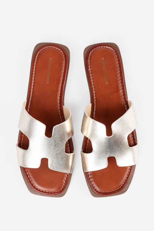 Light gold slippers Inith a square toe