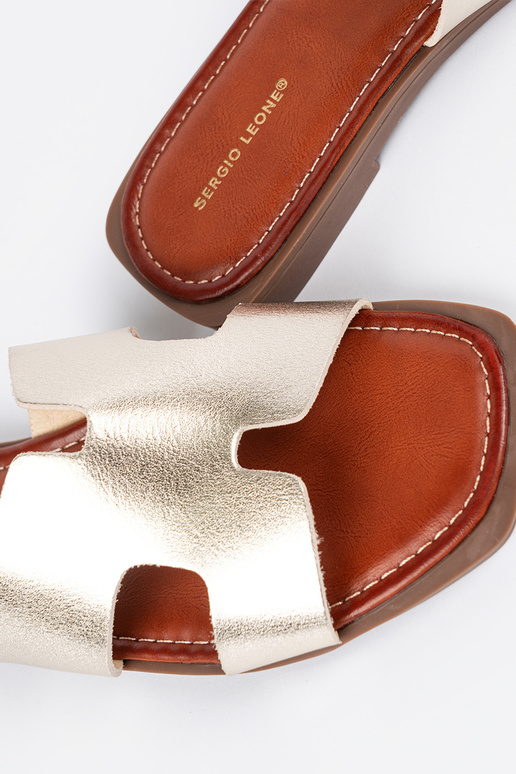 Light gold slippers Inith a square toe