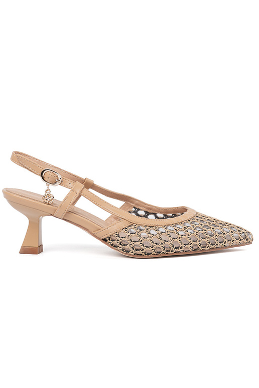 Beżowe czółenka ażurowe na niskim...