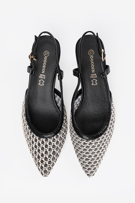 Czarne ażurowe czółenka na niskim...