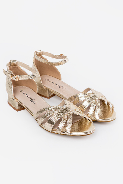 Elegant style golden sandals on a...