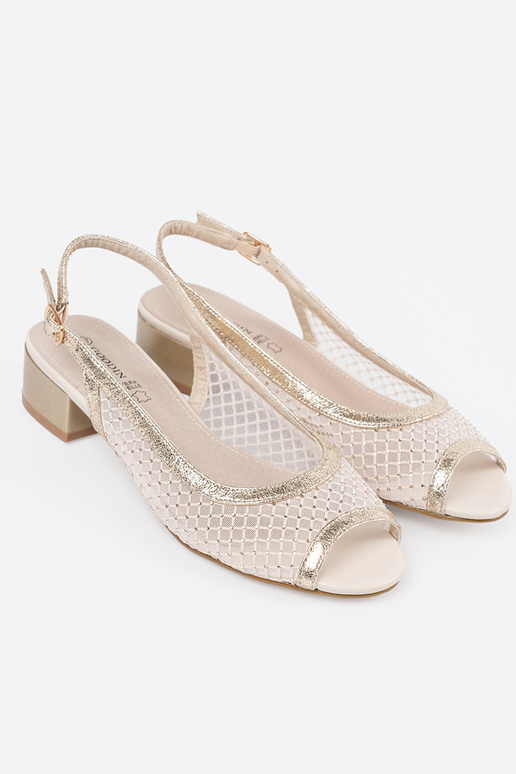 gold color sandals z ozdobną siateczką