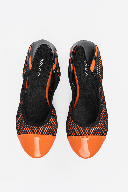 Pomarańczowe baleriny z czarną siateczką