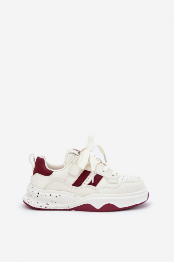 Sneakersy Dziecięce Na Platformie Beżowo-Bordowe Grellio 2