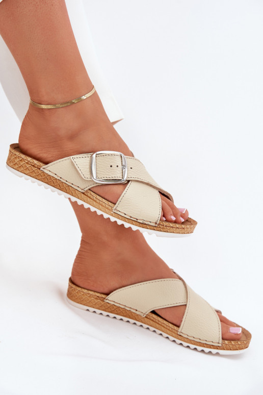 Women Leather Slippers With Buckle Beige Inblu VO0004GU Women Leather Slippers With Buckle Beige Inblu VO0004GU