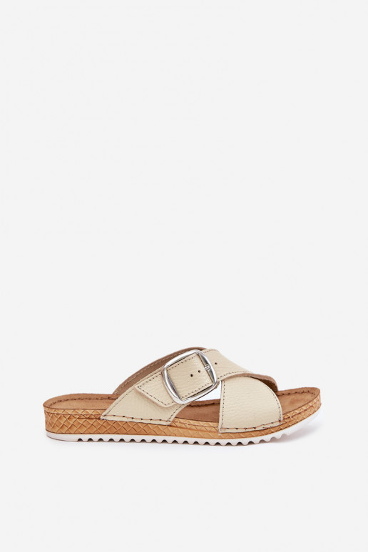 Women Leather Slippers With Buckle Beige Inblu VO0004GU Women Leather Slippers With Buckle Beige Inblu VO0004GU