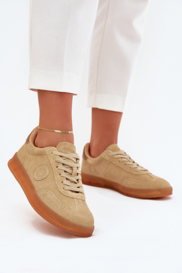 Zamszowe Sneakersy Damskie Big Star RR274849 HI-POLY SYSTEM Beżowe