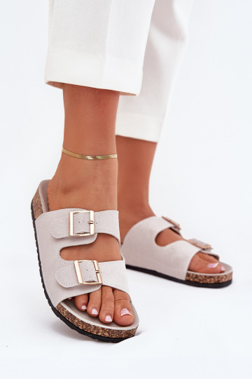 Women's sandals with golden buckles and stitching gray Lunera 2