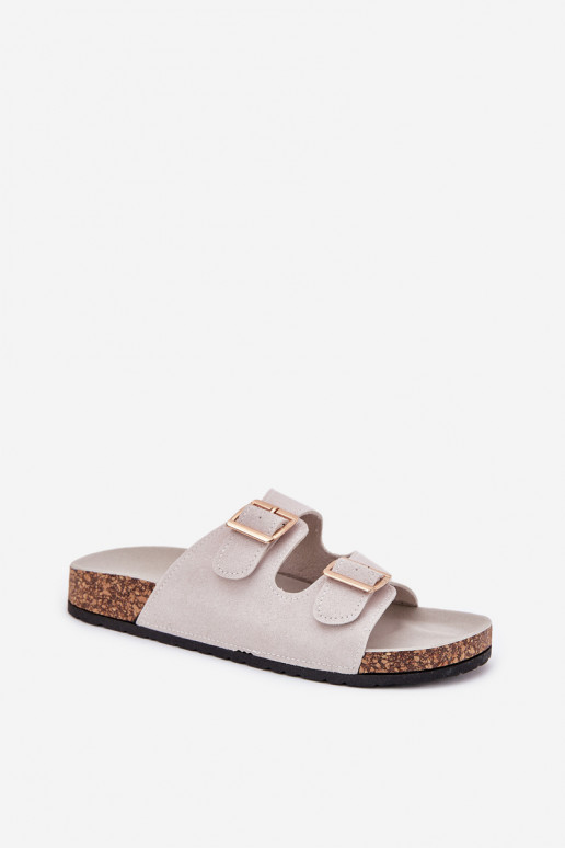 Women's sandals with golden buckles and stitching gray Lunera