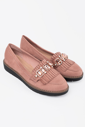 pink of suede INomens moccasins decorated Inith crystals