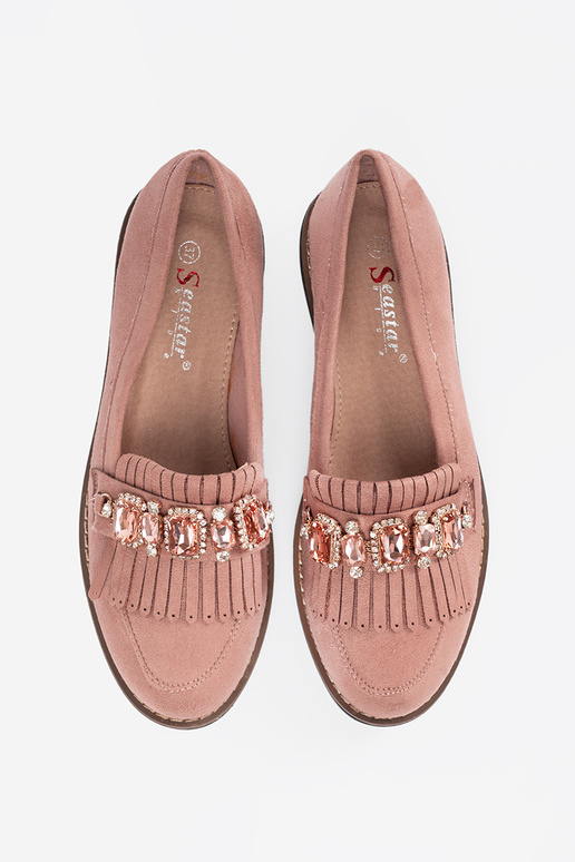 pink of suede INomens moccasins decorated Inith crystals