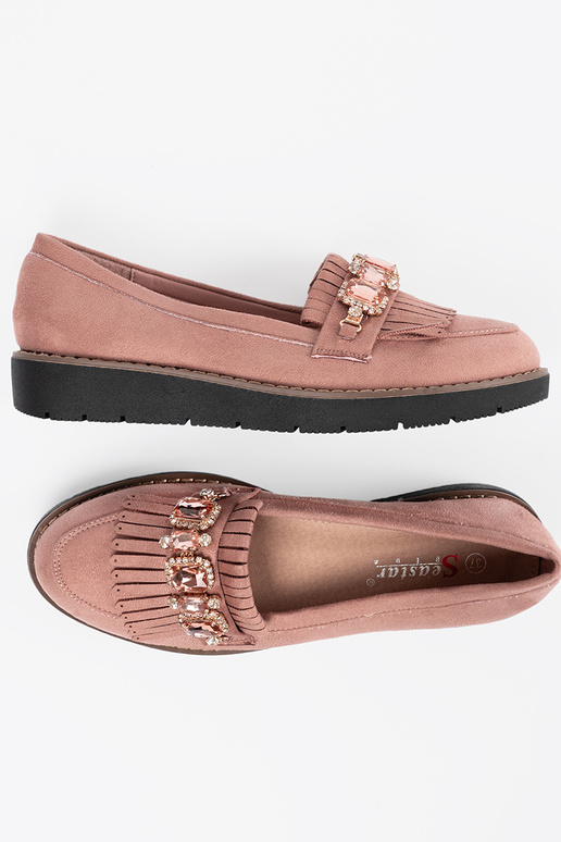 pink of suede INomens moccasins decorated Inith crystals