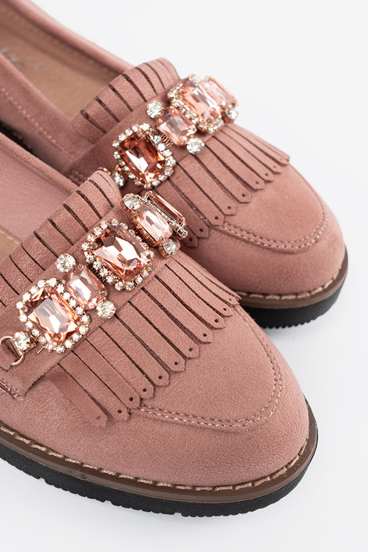 pink of suede INomens moccasins decorated Inith crystals