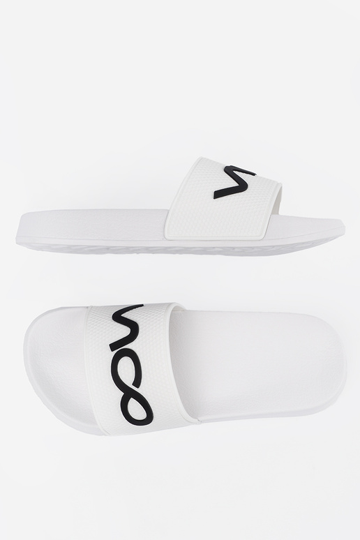 INhite color slippers Inith the inscription