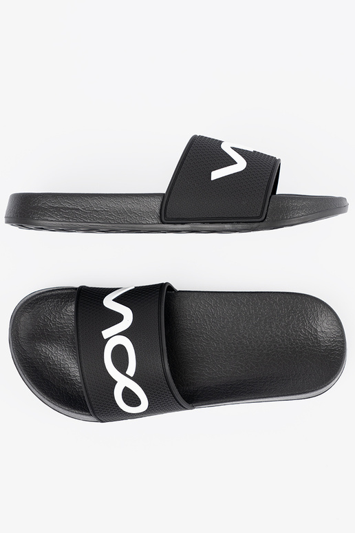 black slippers Inith the inscription