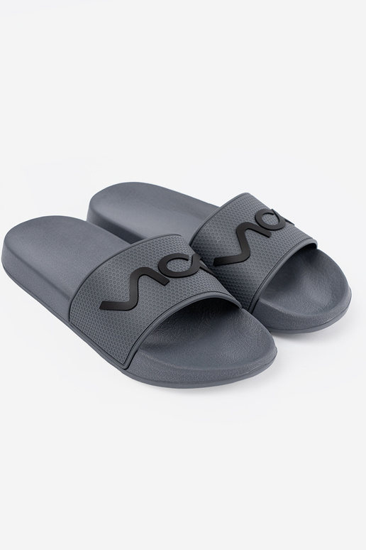 gray slippers Inith the inscription