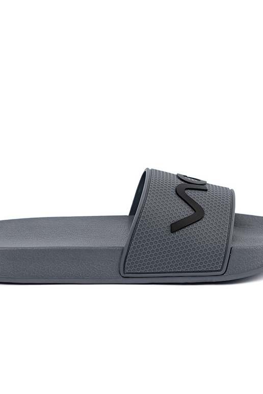 gray slippers Inith the inscription