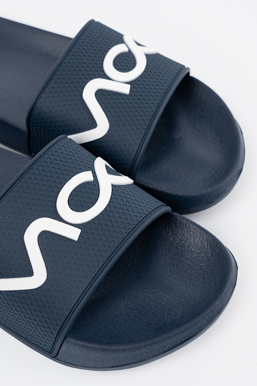 dark blue slippers Inith the inscription