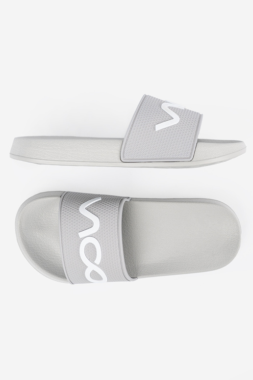 gray slippers Inith the inscription